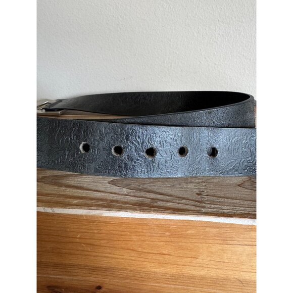 Guess Vintage Black Tooled Leather Oversized Square Silver Rhinestone Belt XL - Picture 6 of 11